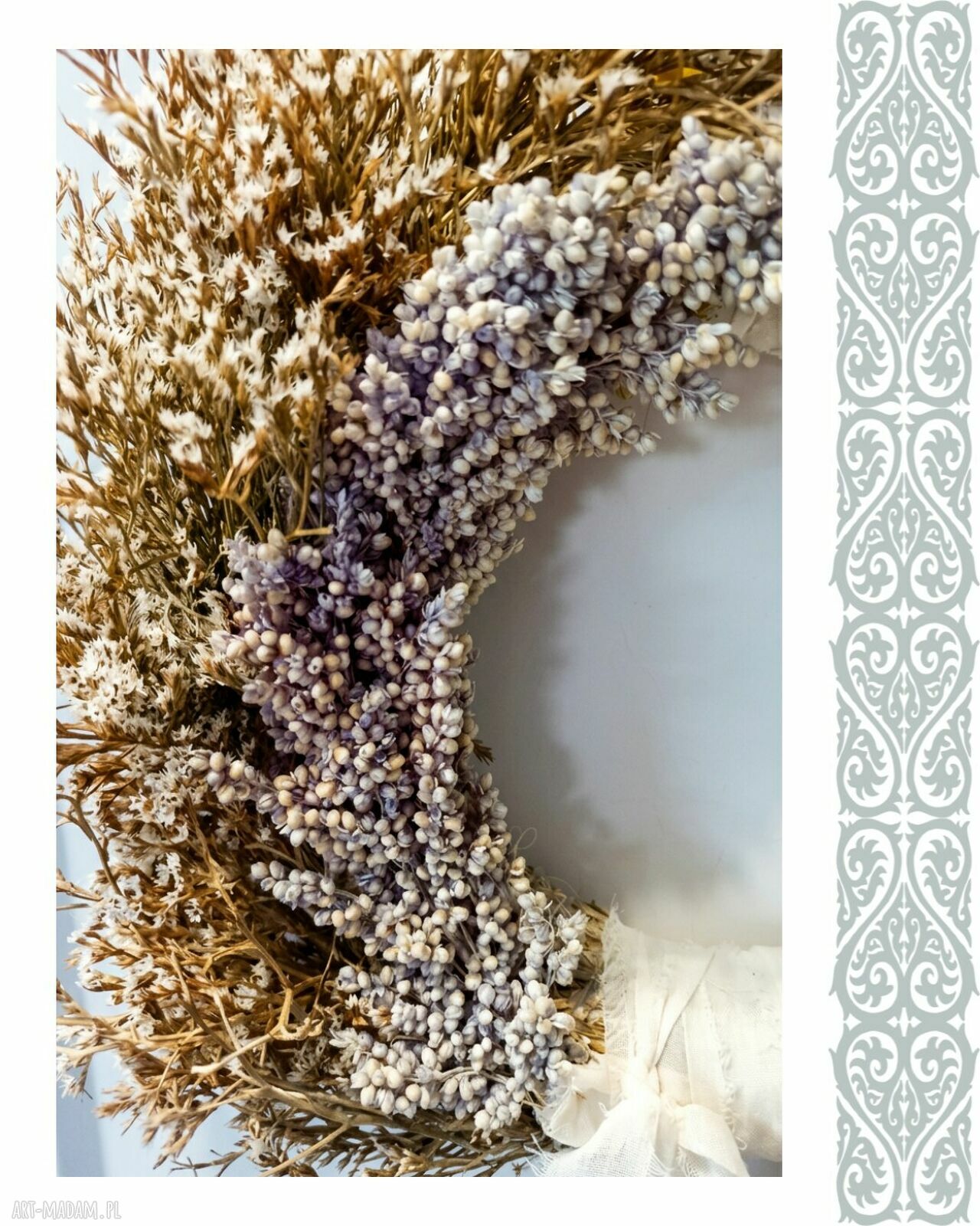 Rustykalny wianek nadmorski boho z suszonych kwiatów - dekoracja handmade