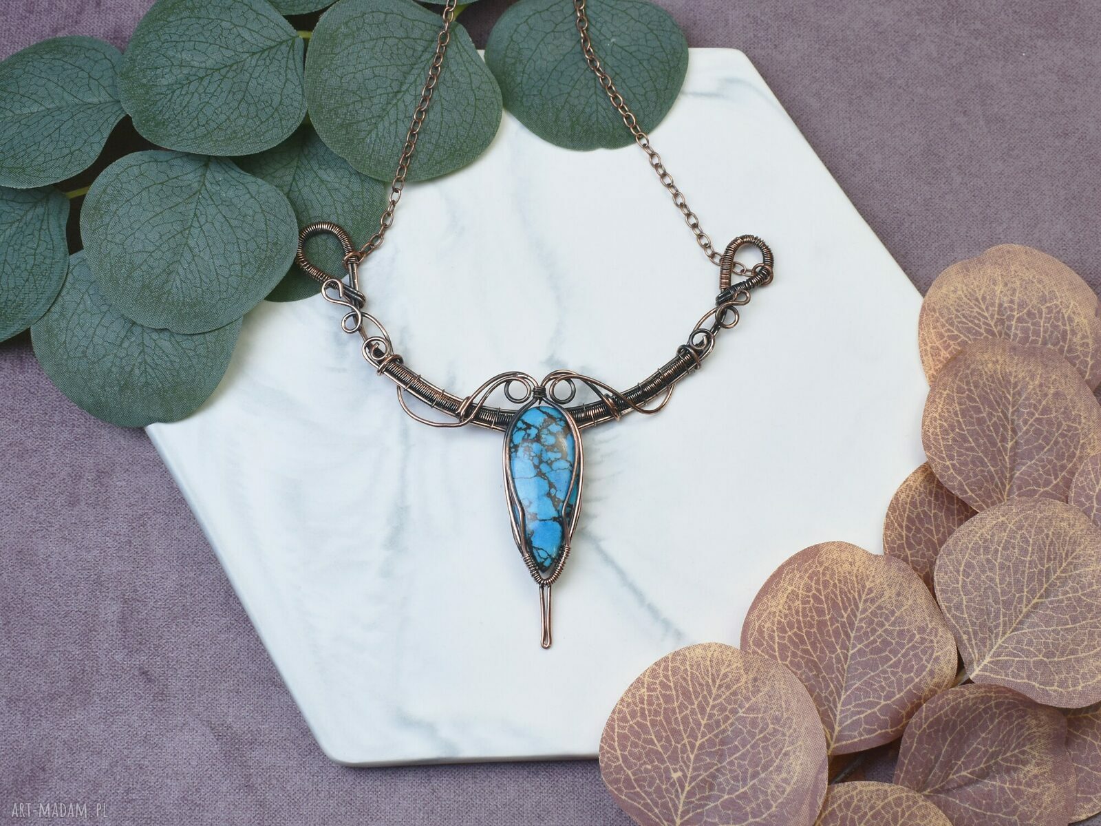 Miedziany naszyjnik wire rustykalny wisiorek amulet dla kobiet