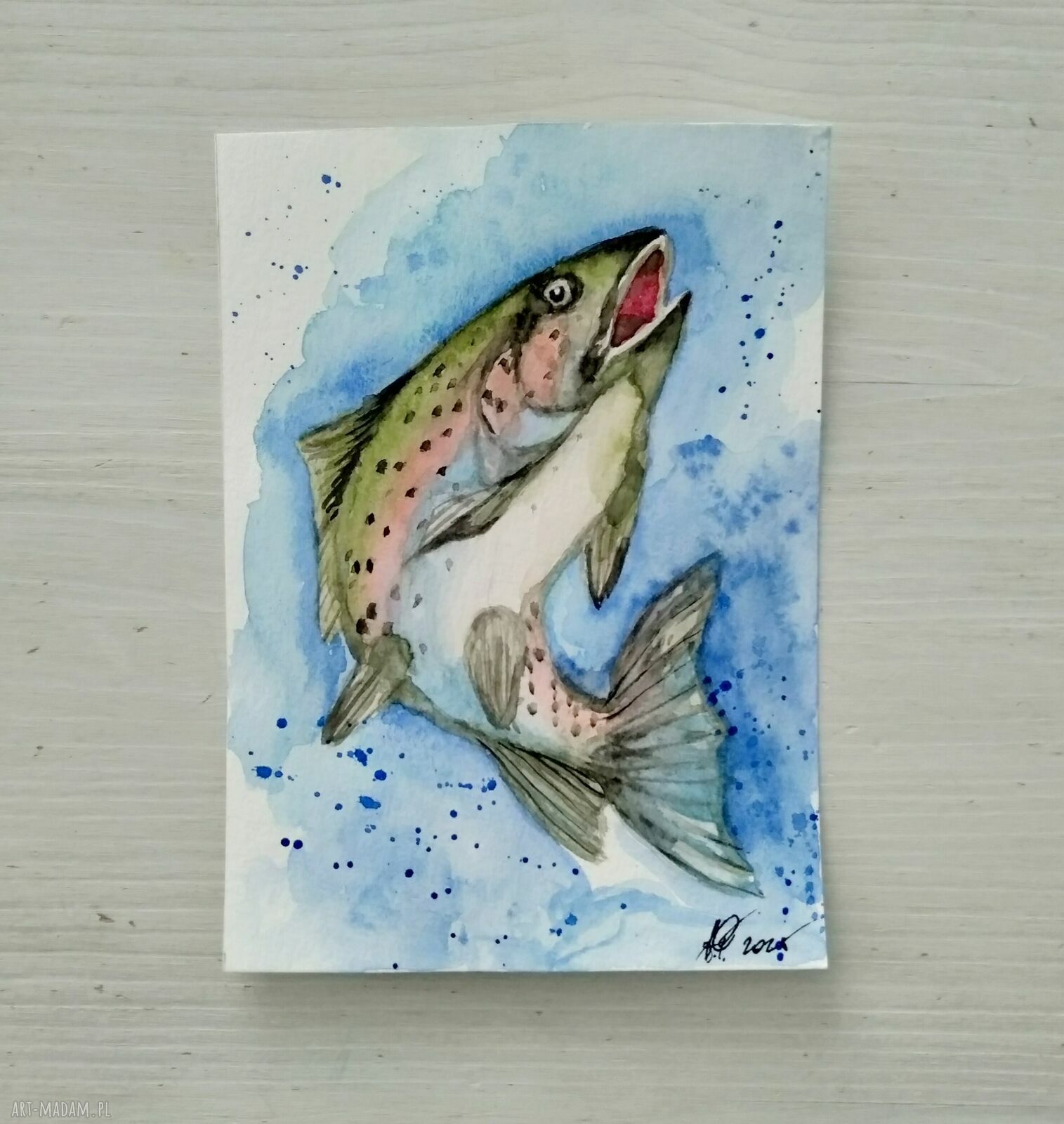 Ryba. Akwarela - kolorowa ilustracja Lhotse Design na papierze