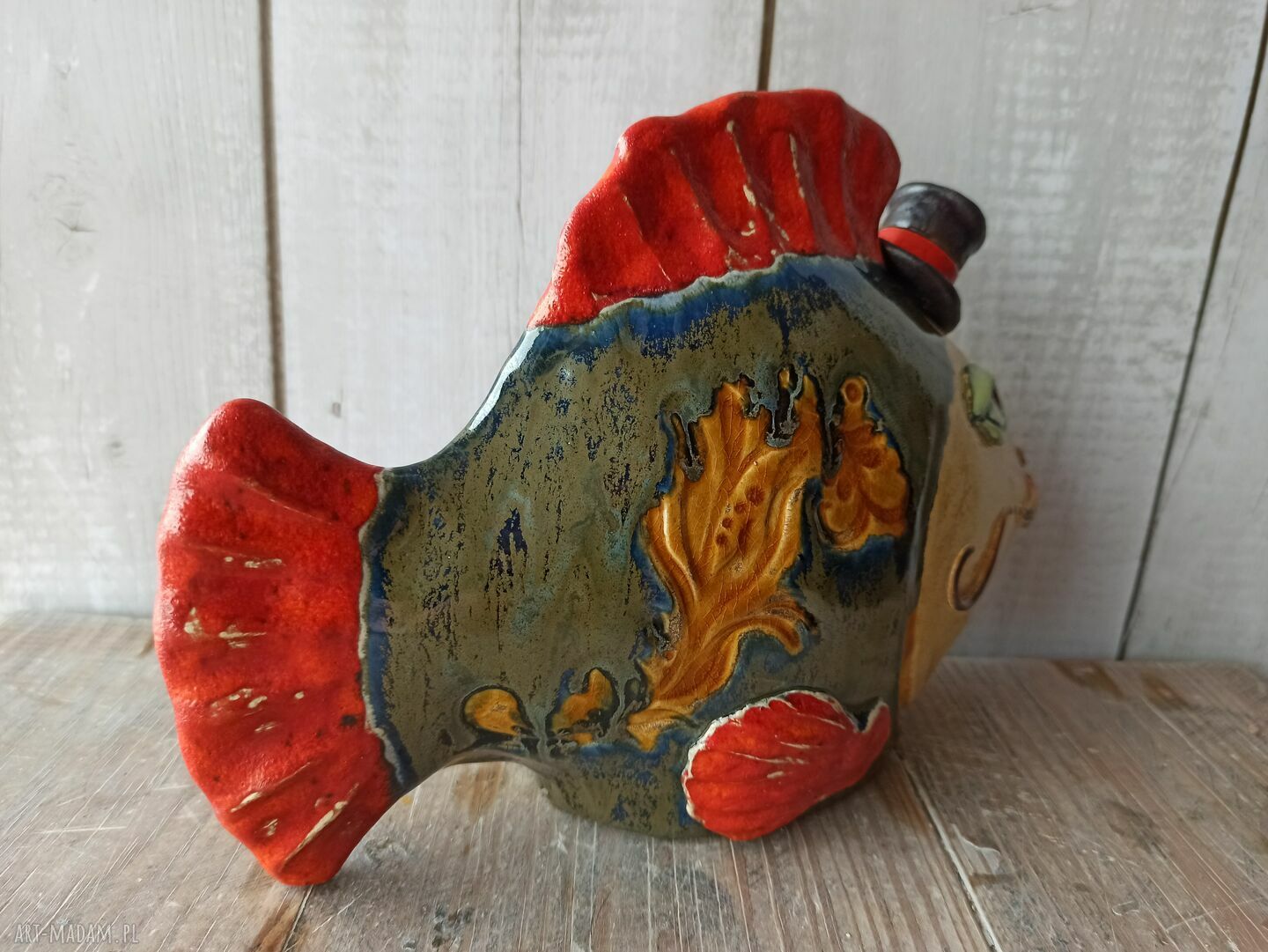 Rybeńka w cylindrze - ceramiczna dekoracja ręcznie wykonana