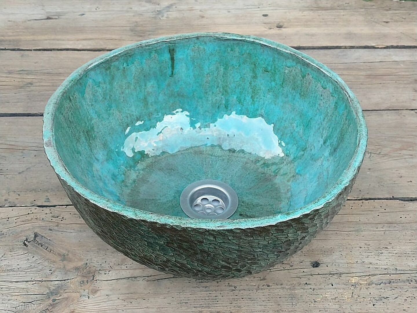 Umywalka ceramiczna „Rybia Łuska” - zielono-turkusowa, ręcznie zdobiona sgraffito