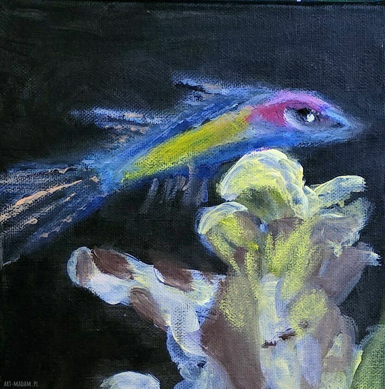 Rybka - ręcznie malowany obraz akrylowy na płótnie 30x30 cm
