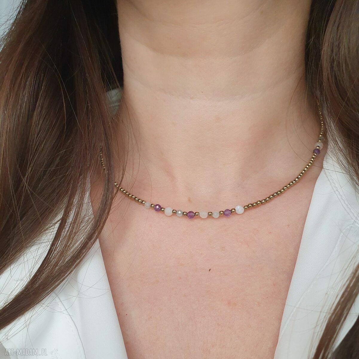 Naszyjnik dla znaku zodiaku Ryby - choker z kamieni naturalnych i hematytu