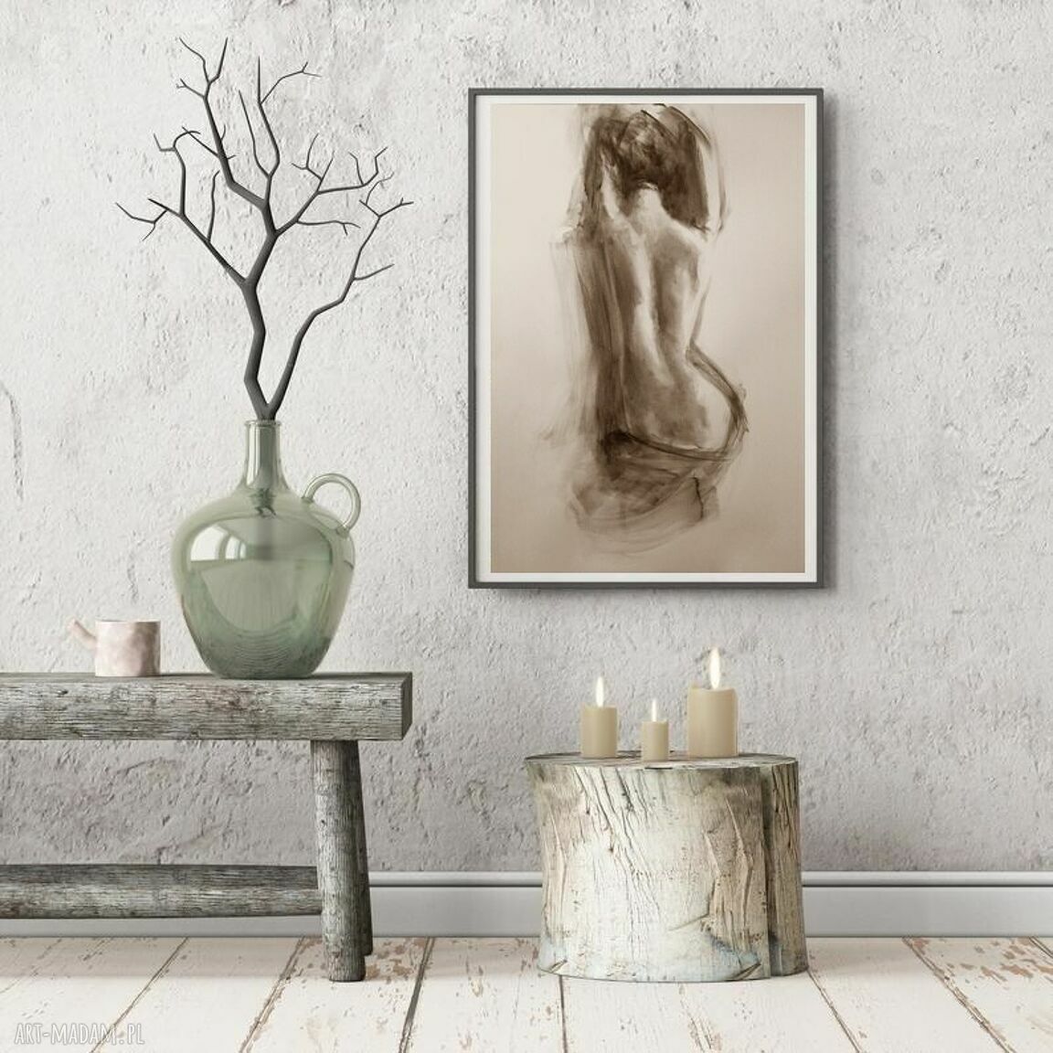Autorski rysunek węglem 100x70 cm Louka - spokojny duży obraz do sypialni
