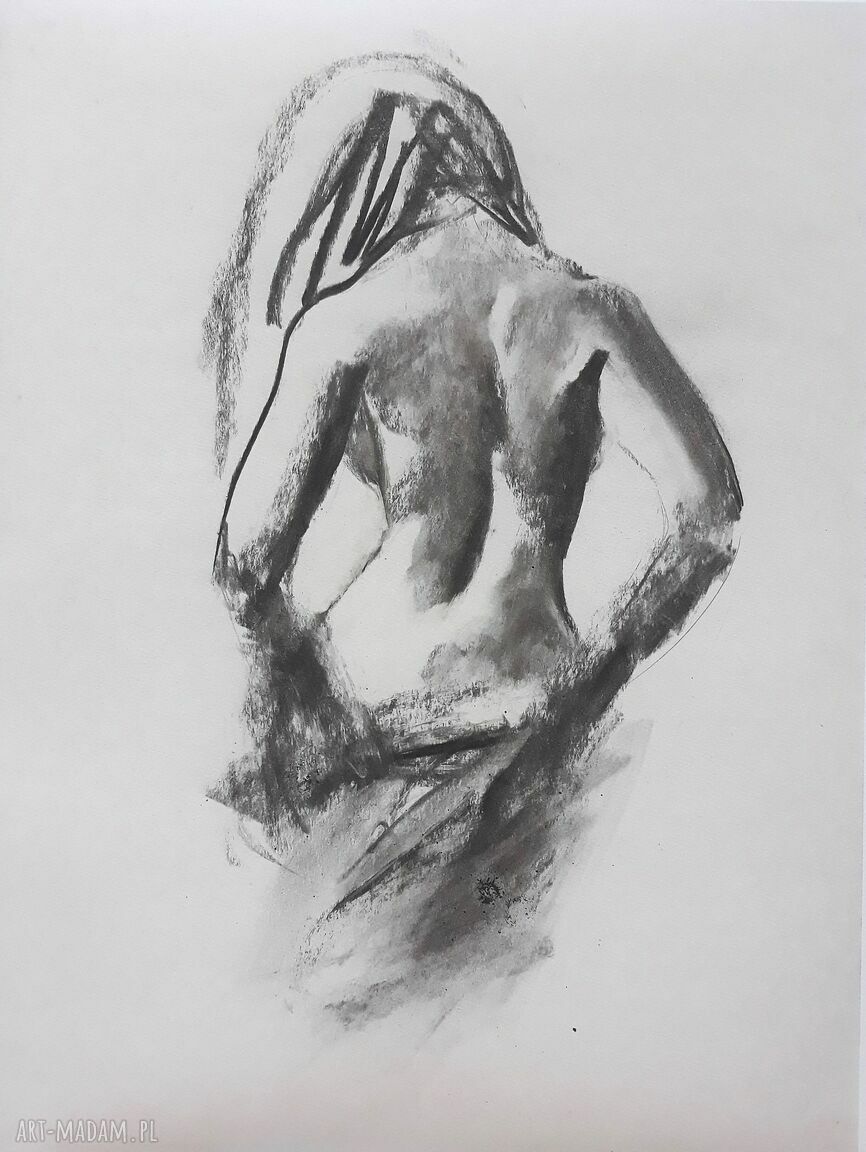 Rysunek Woman 60x45 - czarno-biały obraz do sypialni z węgla