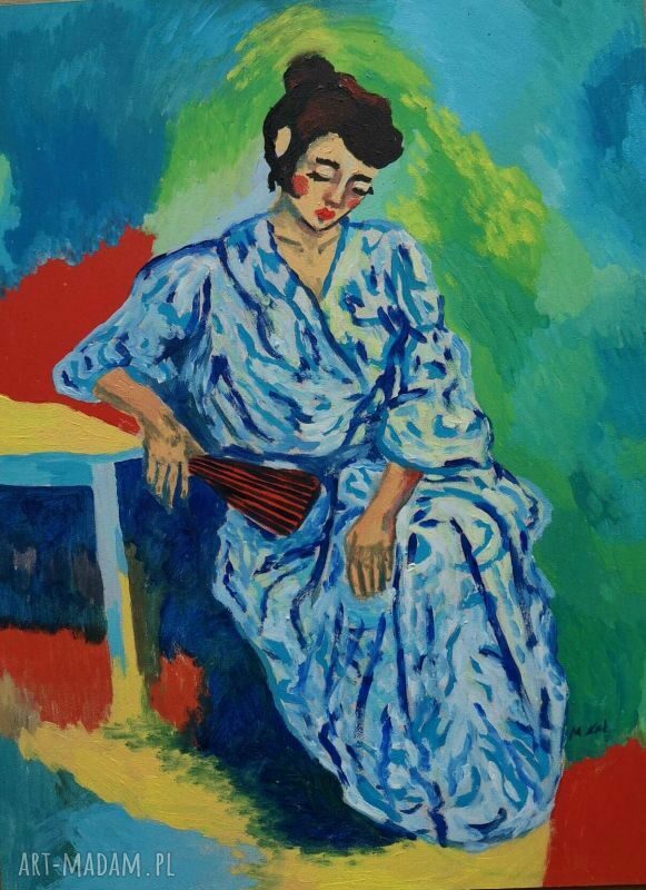 Obraz do salonu Gejsza - ręcznie malowany akrylami 30x40 cm