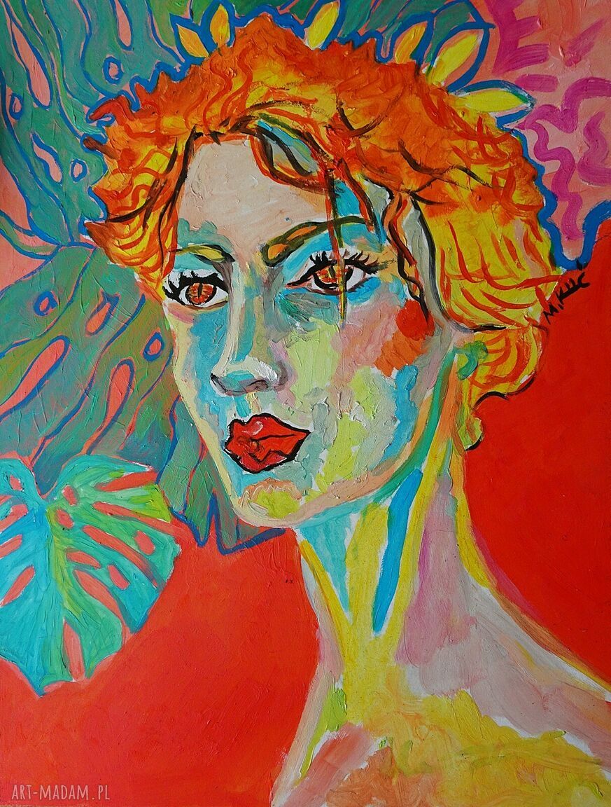 Obraz do salonu Pani Wiosna - ręcznie malowany akryl 30x40 cm