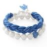 ręcznie wykonane bransoletki blue braid & white pearl with discoball