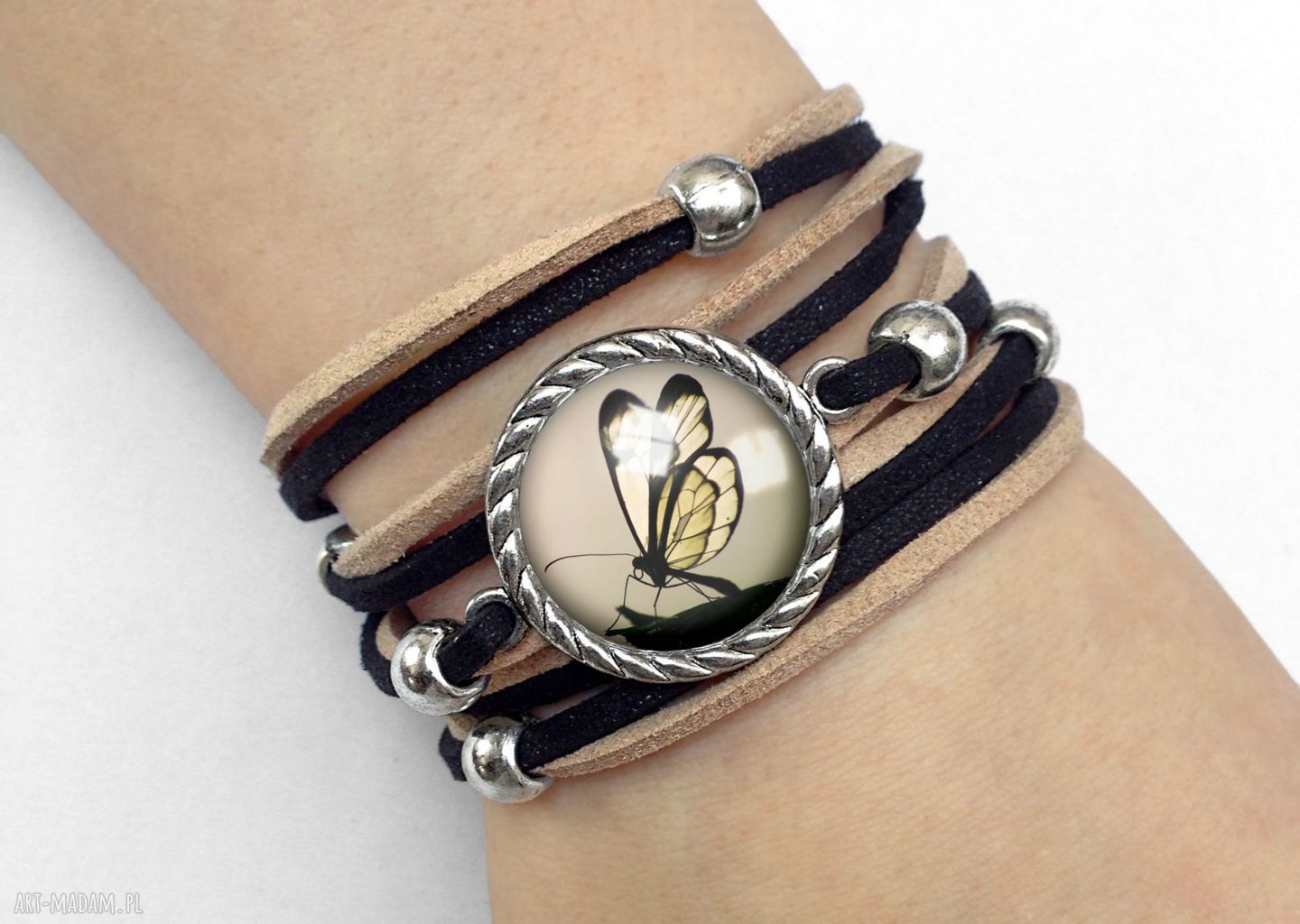 Bransoletka motyl sepii sepia zamszowa rzemień piaskowy ręcznie