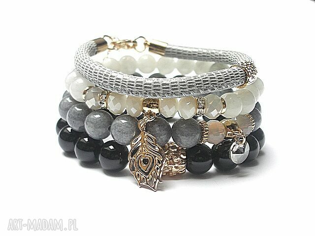 Grey and black vol set jadeity onyksy skóra rzemień komplet