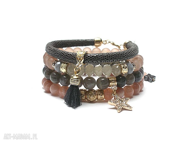 Zestaw bransoletek z labradorytem Grey & Nude - kamienie naturalne