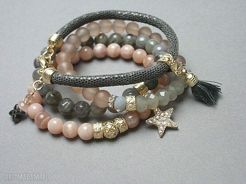Zestaw bransoletek z labradorytem Grey & Nude kamienie naturalne