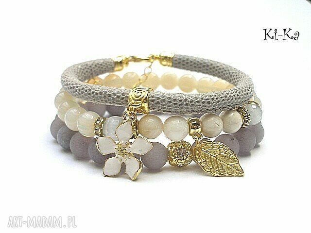 Jaśmin vol 2016 set jadeity opality muszla skóra rzemień komplet