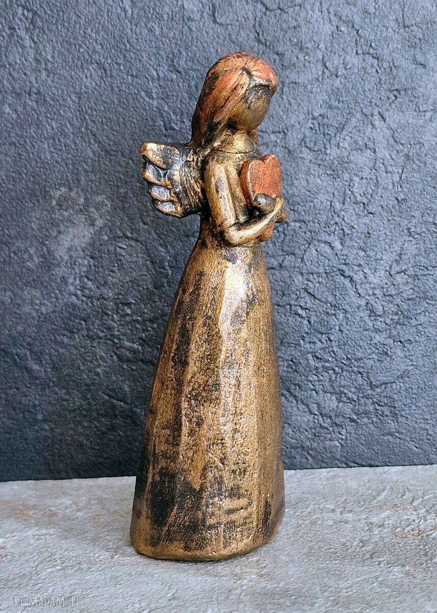 Rzeźba czerwono-złoty Anioł Miłości 12,5 cm (gips modelarski)