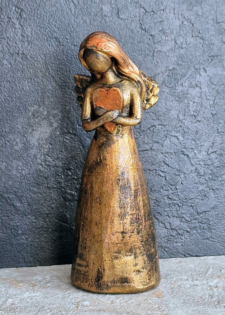 Rzeźba czerwono-złoty Anioł Miłości 12,5 cm (gips modelarski)