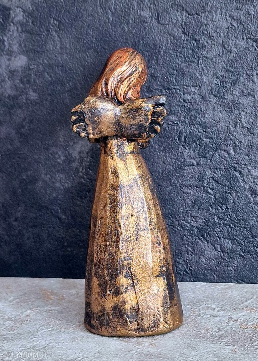 Rzeźba czerwono-złoty Anioł Miłości 12,5 cm (gips modelarski)
