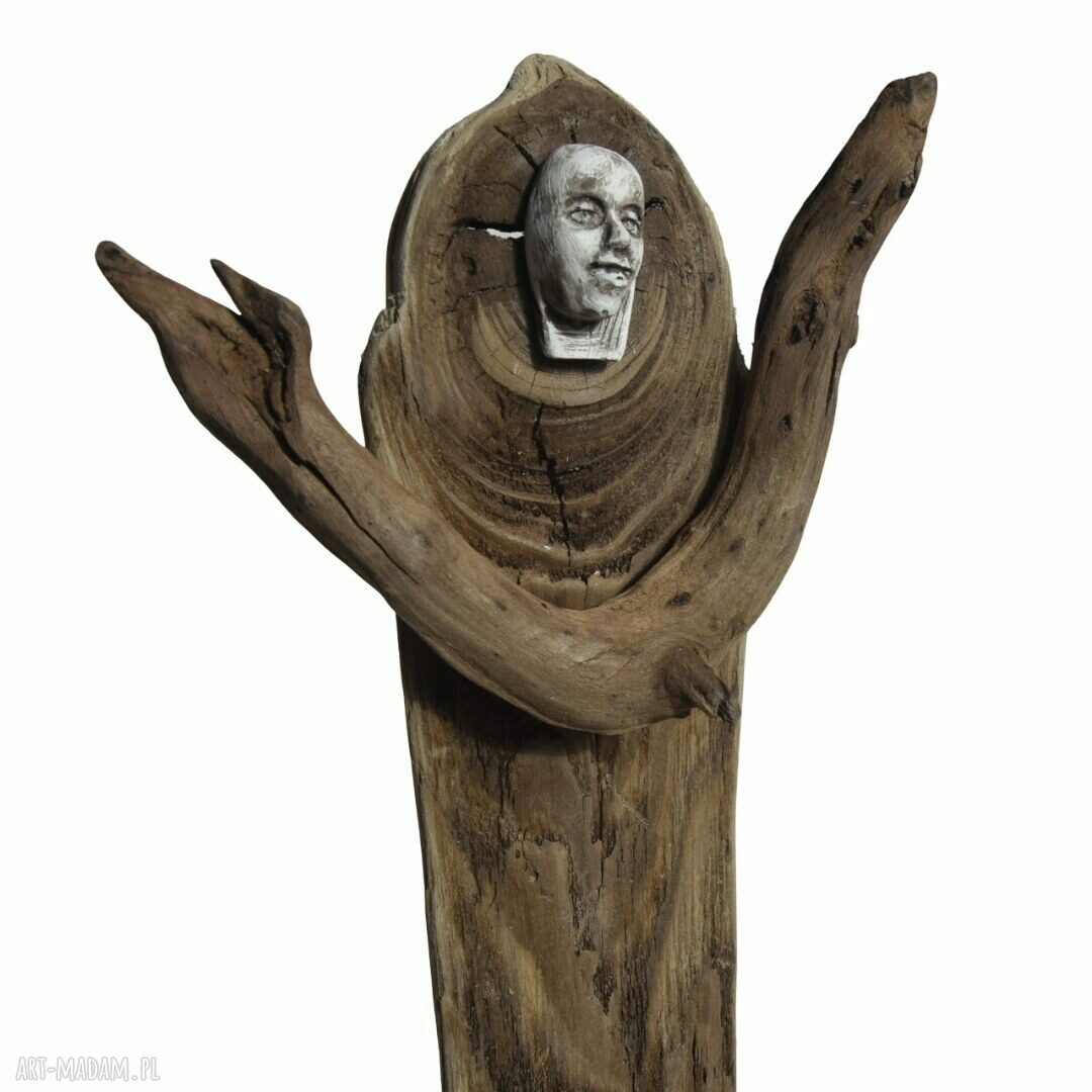Rzeźba dekoracja ze starego drewna i gipsu - abstrakcyjna figurka Wabi-Sabi