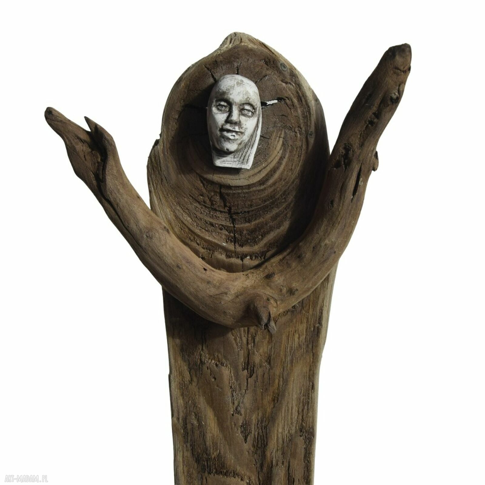 Rzeźba dekoracja ze starego drewna i gipsu - abstrakcyjna figurka Wabi-Sabi