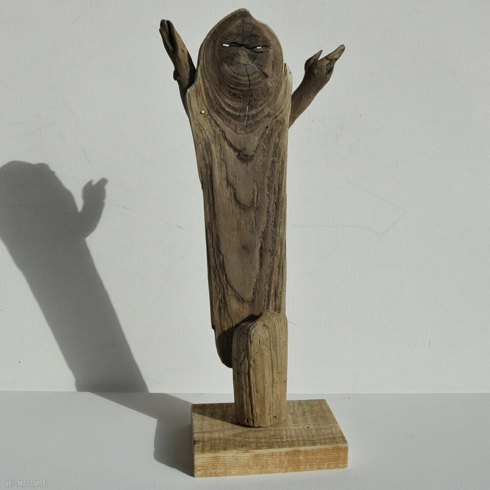 Rzeźba dekoracja ze starego drewna i gipsu - abstrakcyjna figurka Wabi-Sabi