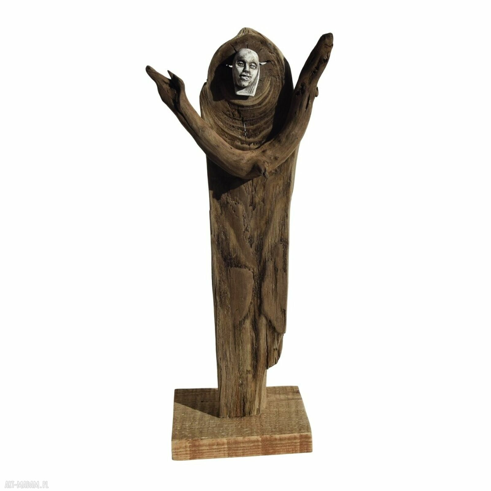 Rzeźba dekoracja ze starego drewna i gipsu - abstrakcyjna figurka Wabi-Sabi