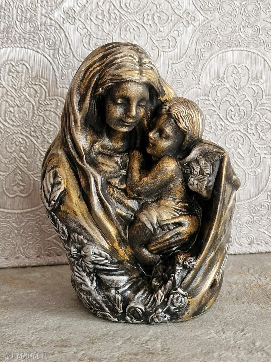 Rzeźba Matka z Dzieckiem złoto-srebrna, wysokość 10,4 cm