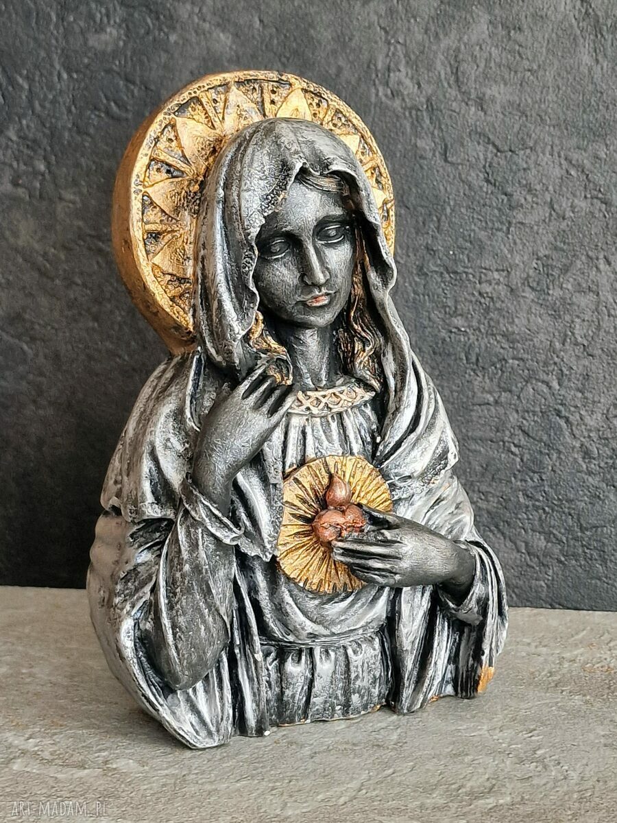 Rzeźba Srebrnej Matki Boskiej 15,4 cm - ręcznie robiona figurka Maryi