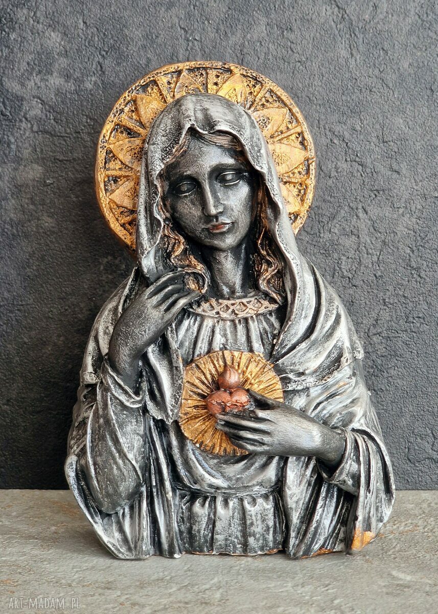 Rzeźba Srebrnej Matki Boskiej 15,4 cm - ręcznie robiona figurka Maryi