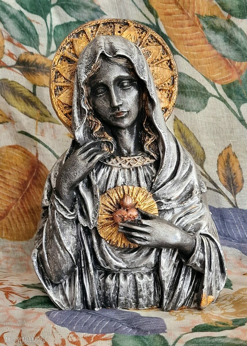 Rzeźba Srebrnej Matki Boskiej 15,4 cm - ręcznie robiona figurka Maryi