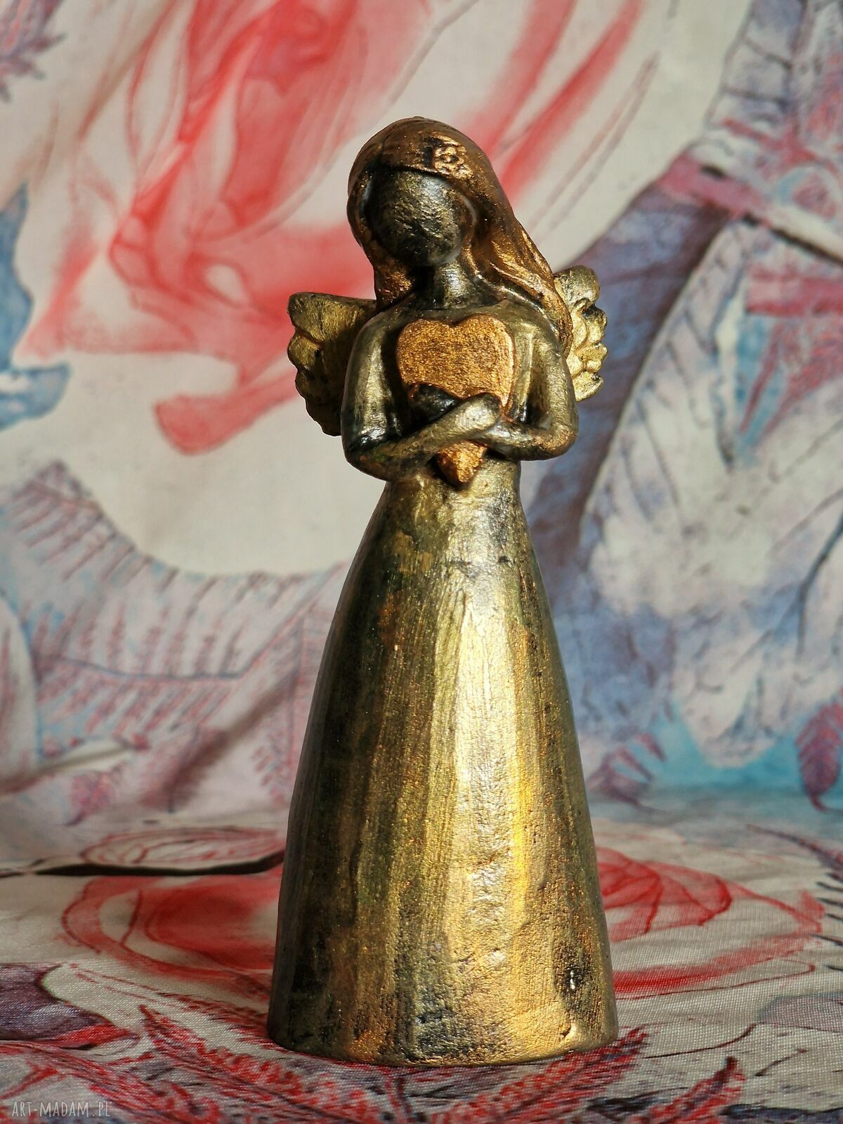 Rzeźba z gipsu Anioł Czułości w kolorze złotym - 11,6 cm
