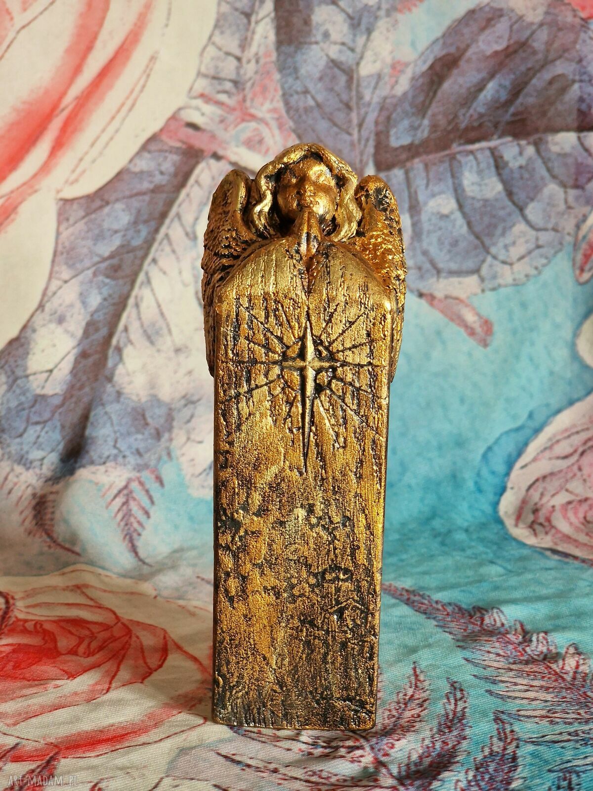 Rzeźba z gipsu Anioł Jutrzenki złoty - 14,2 cm