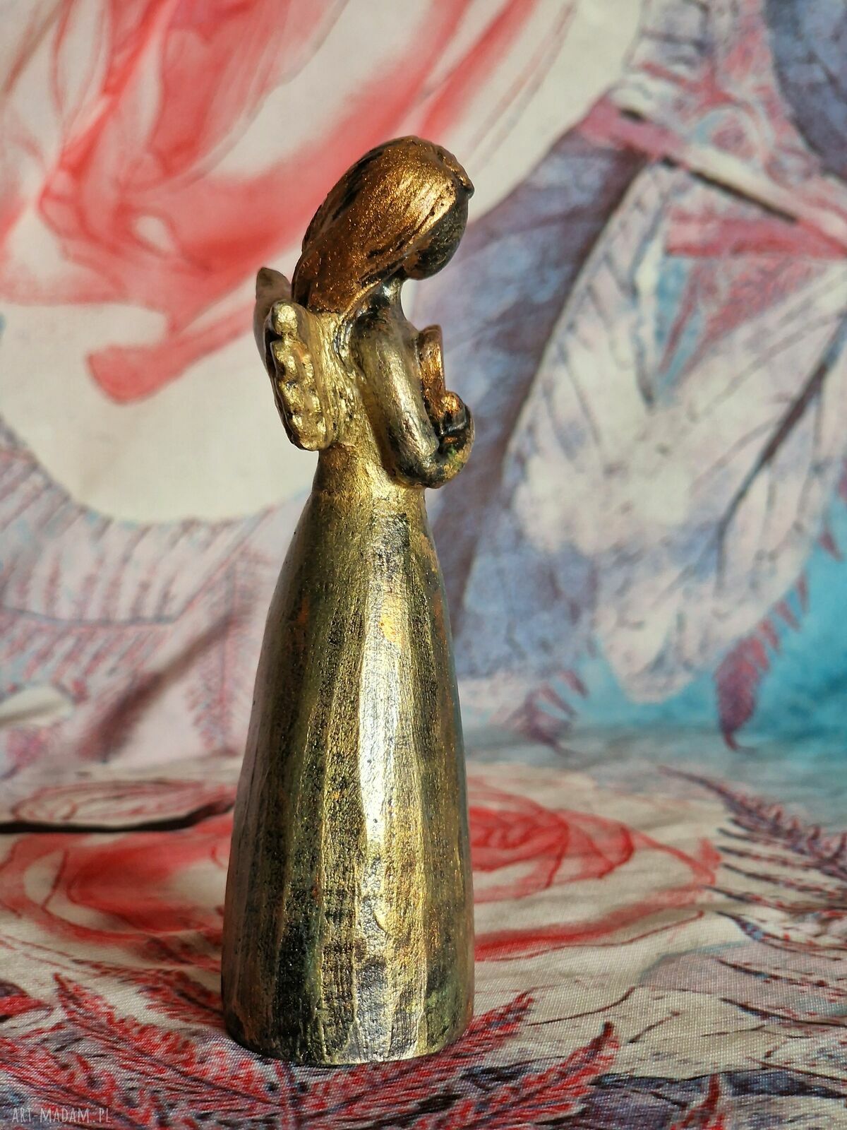 Rzeźba z gipsu Anioł Czułości w kolorze złotym - 11,6 cm
