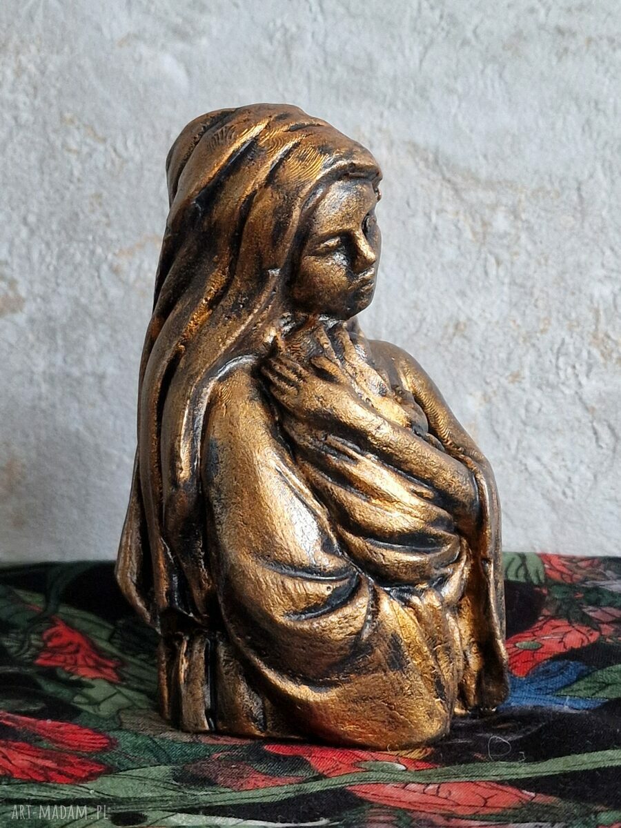 Rzeźba z gipsu Matka z Dzieciątkiem 11,5 cm - czarne i metaliczne złoto