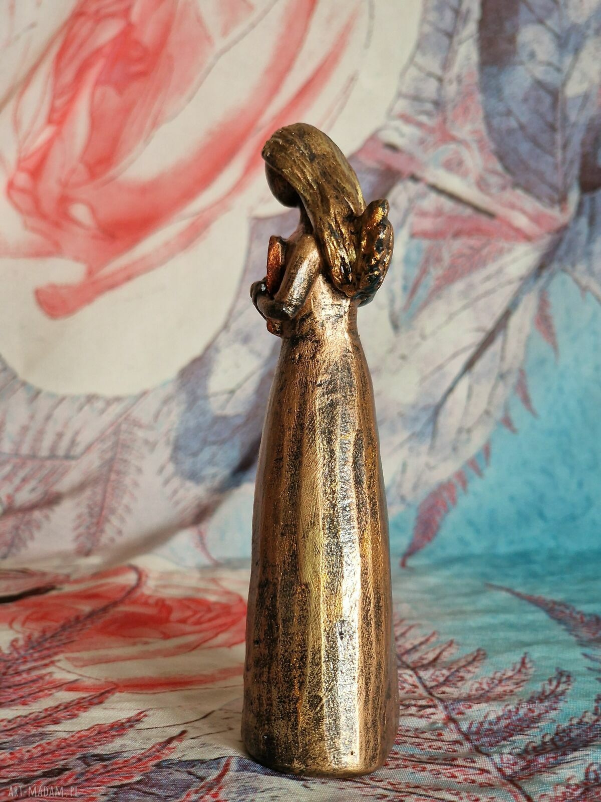 Rzeźba z gipsu - Anioł Nadziei złoty 13,5 cm