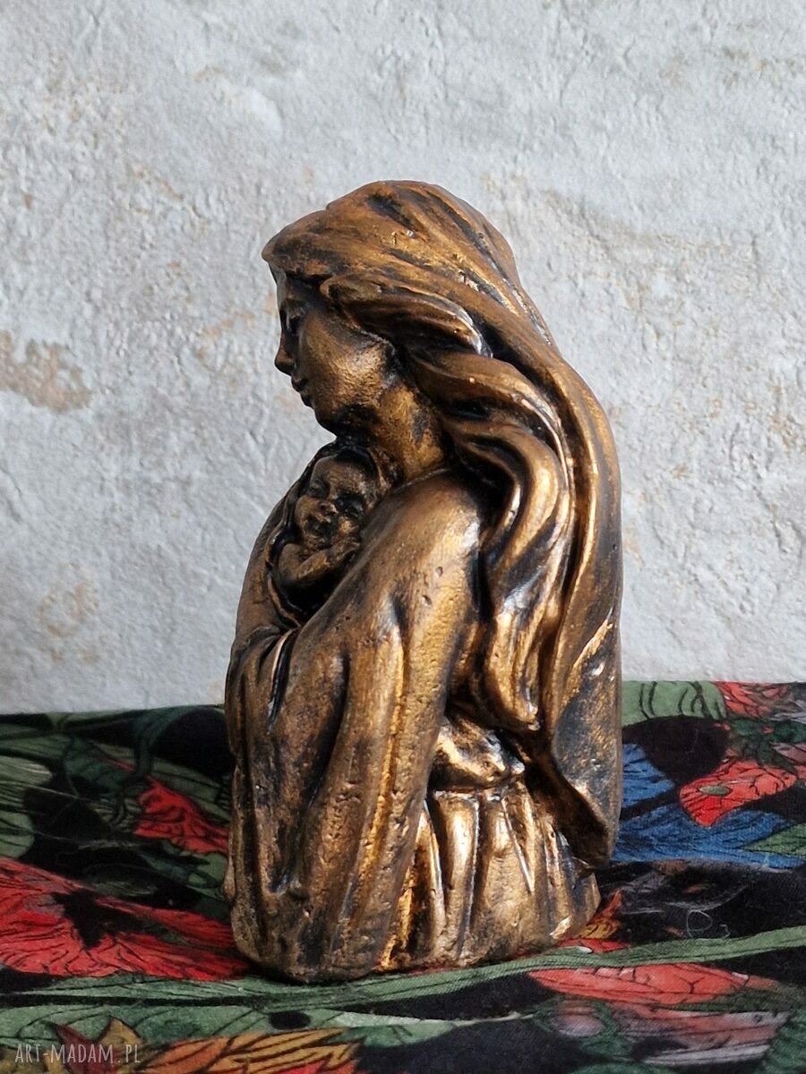 Rzeźba z gipsu Matka z Dzieciątkiem 11,5 cm - czarne i metaliczne złoto