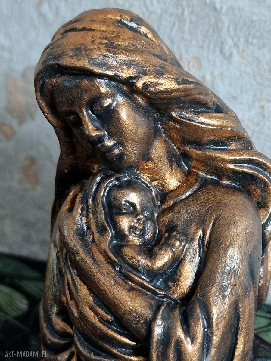 Rzeźba z gipsu Matka z Dzieciątkiem 11,5 cm - czarne i metaliczne złoto