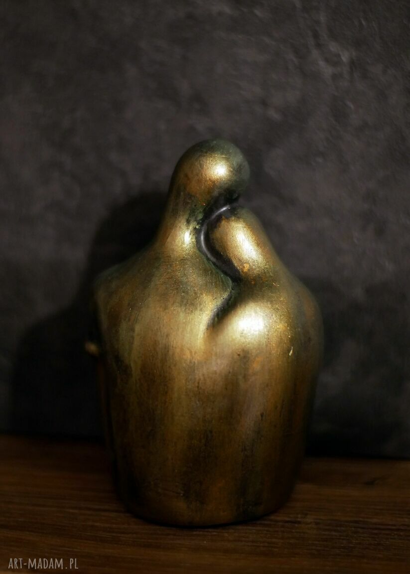 Ręcznie robiona rzeźba z gipsu „Jesteś Moim Skarbem” 12.4 cm - złoto-zielony metaliczny akcent