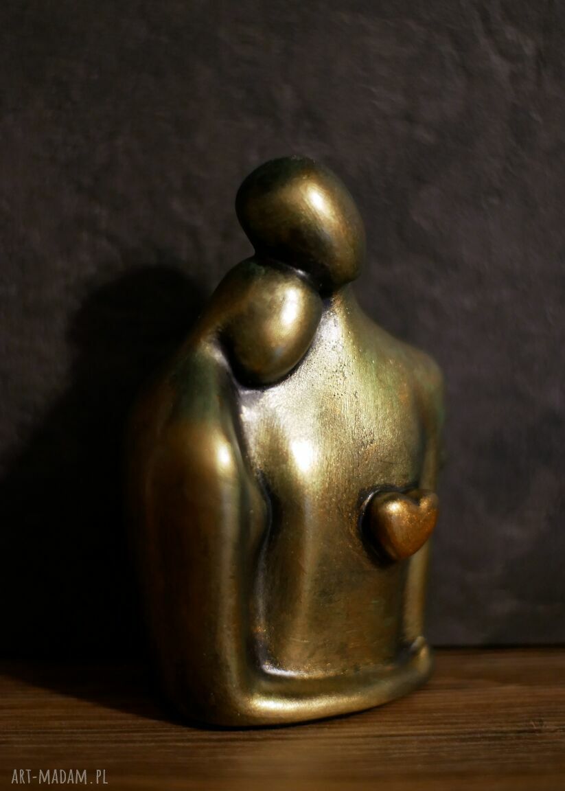 Ręcznie robiona rzeźba z gipsu „Jesteś Moim Skarbem” 12.4 cm - złoto-zielony metaliczny akcent