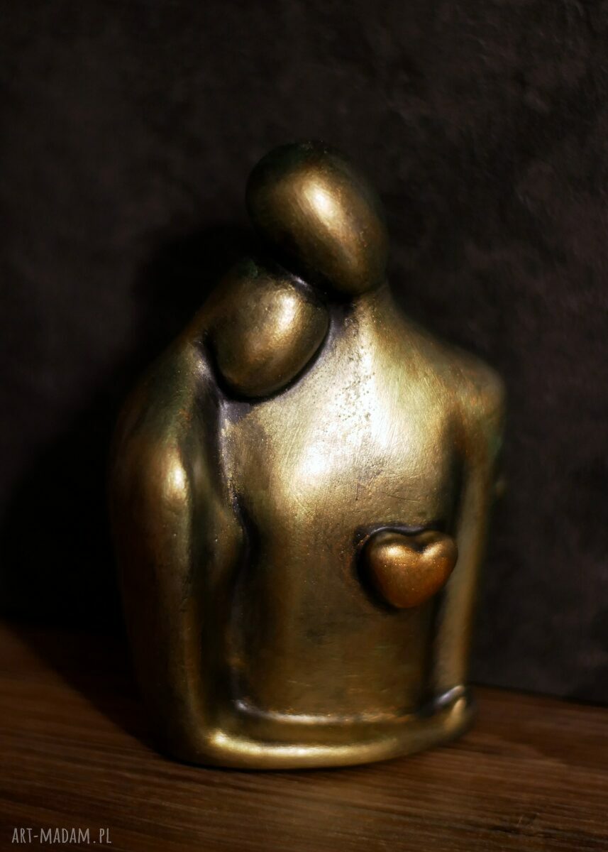 Ręcznie robiona rzeźba z gipsu „Jesteś Moim Skarbem” 12.4 cm - złoto-zielony metaliczny akcent