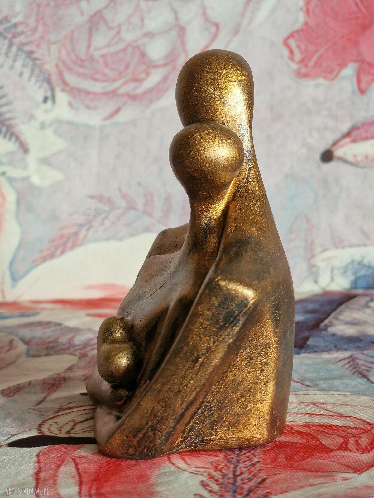 Rzeźba z gipsu - Para Zakochanych miodowe złoto, wys. 11,5 cm