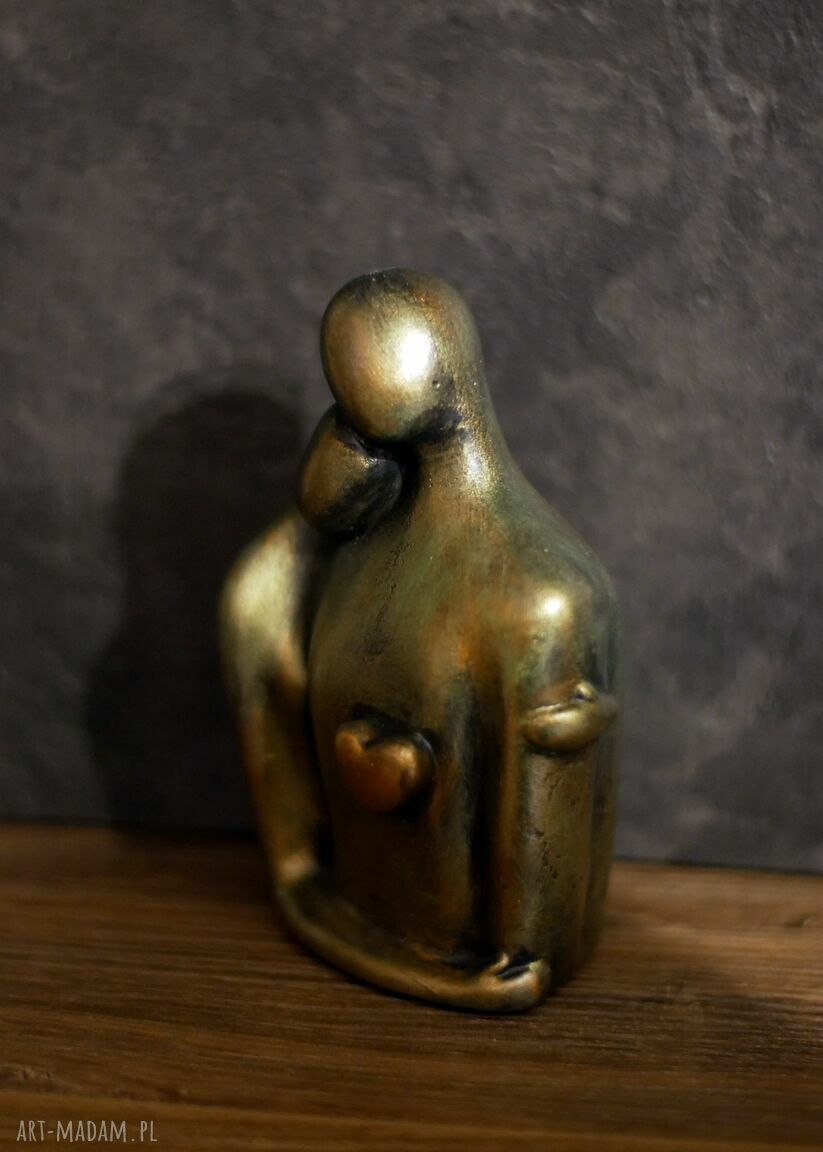 Ręcznie robiona rzeźba z gipsu „Jesteś Moim Skarbem” 12.4 cm - złoto-zielony metaliczny akcent