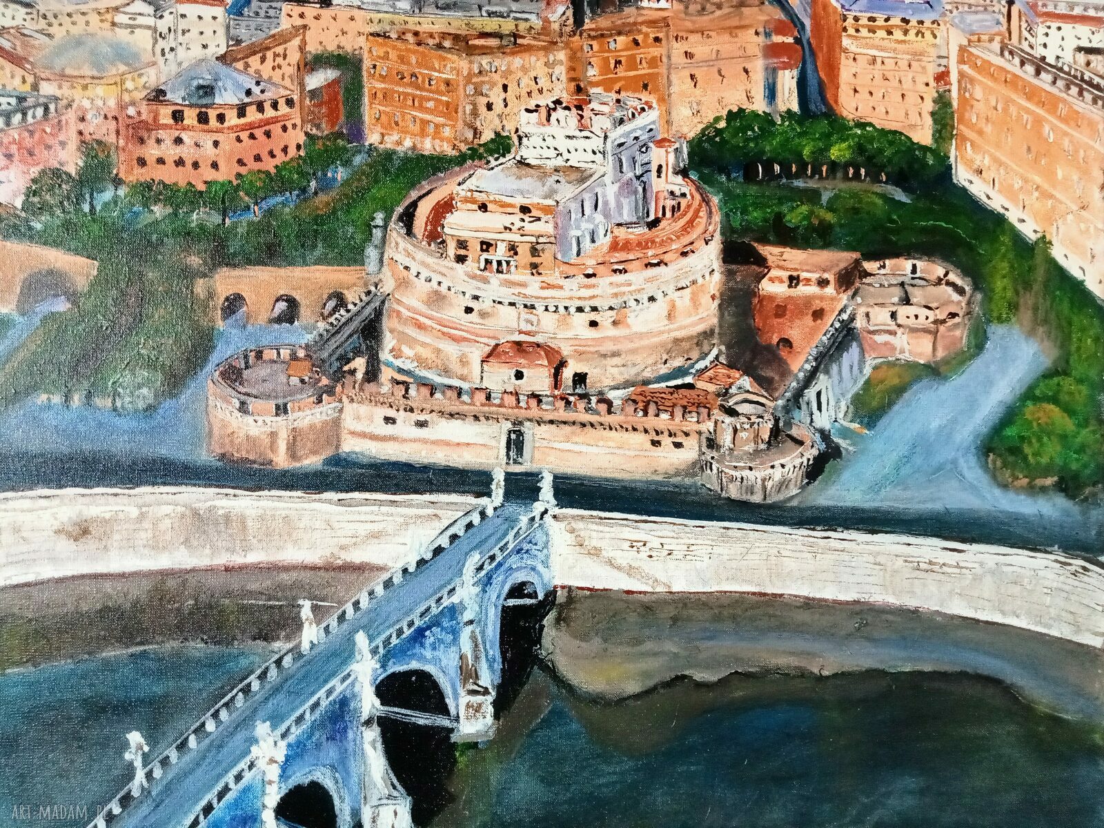 Rzym, Zamek Świętego Anioła - obraz akrylowy ręcznie malowany