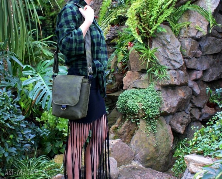 Torba Safari Vegan zieleń-czerń - na prezent, ręcznie zdobiona