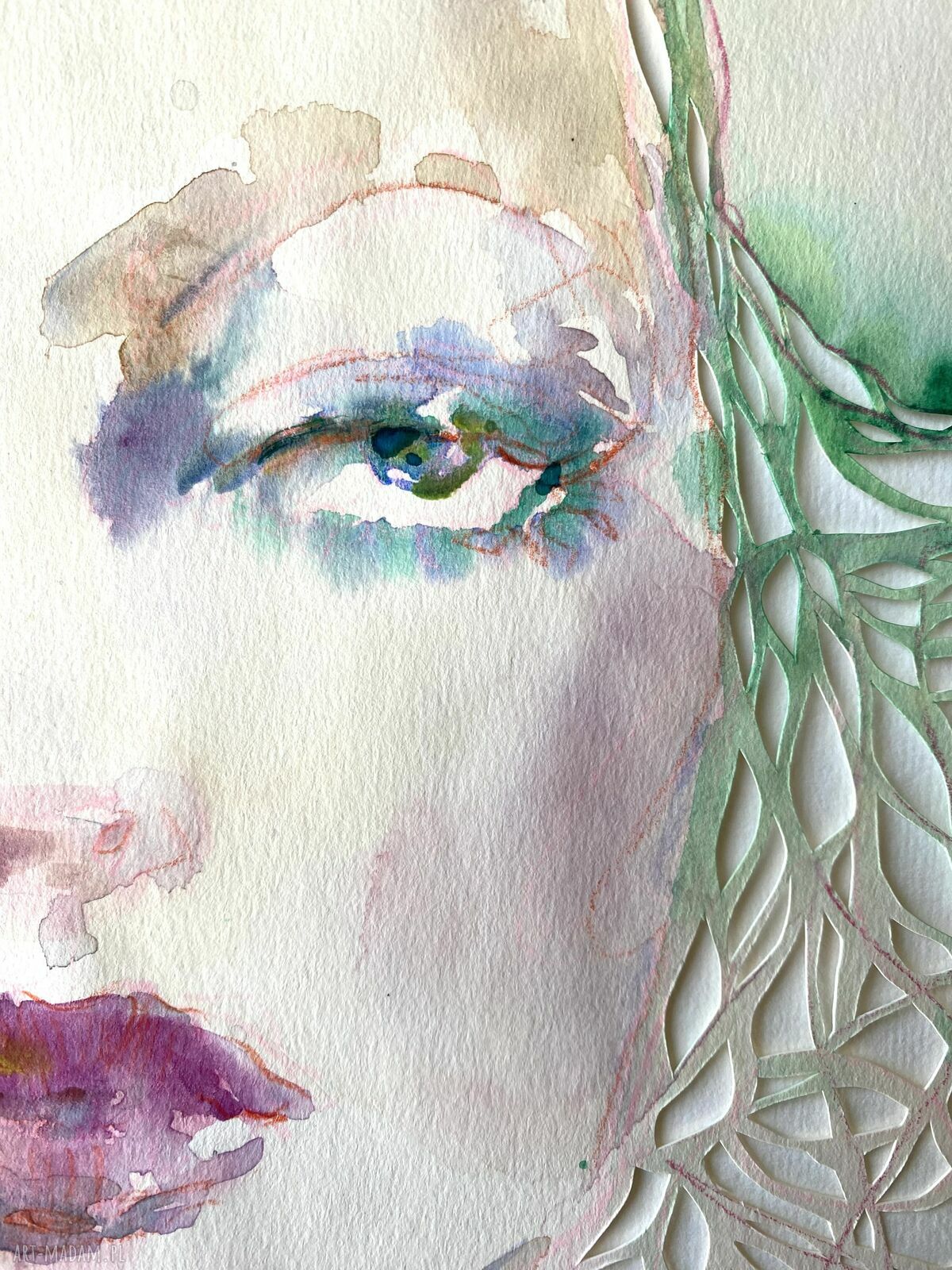 Sage - portret kobiety wycinanka ręcznie z papieru (akwarela i mixed media)