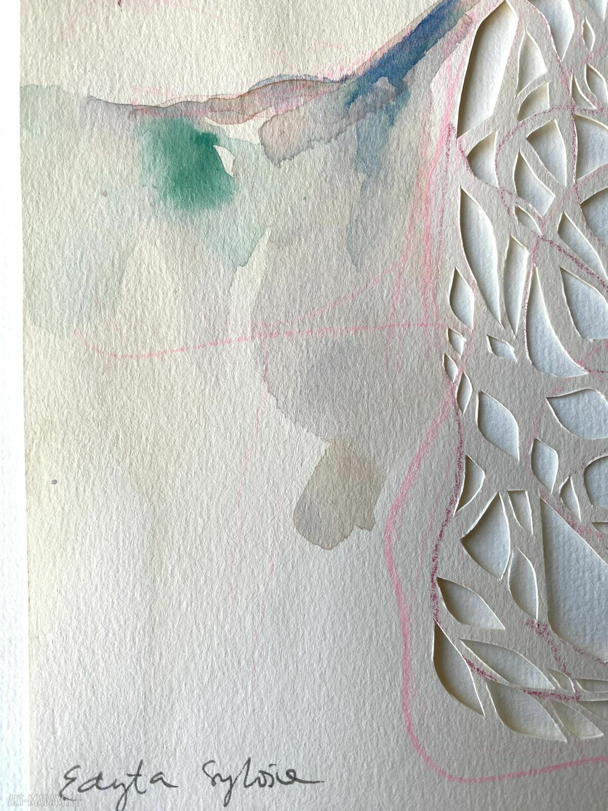 Sage - portret kobiety wycinanka ręcznie z papieru (akwarela i mixed media)
