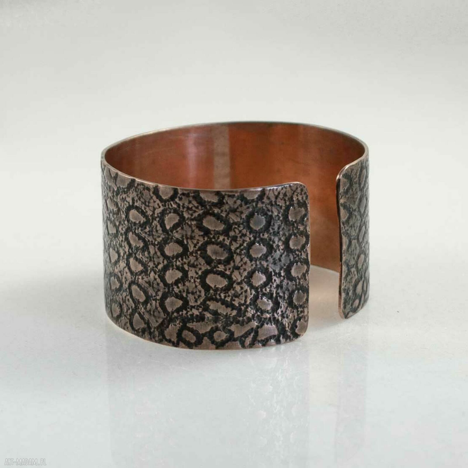Salamandra - miedziana bransoletka szeroka, minimalistyczna (OOAK)