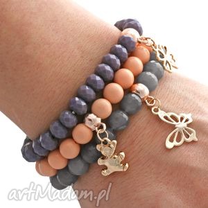 lavoga salmon pearl violet crystal & gray agate set