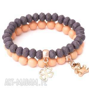 salmon pearl & violet crystal with bear & clover lavoga