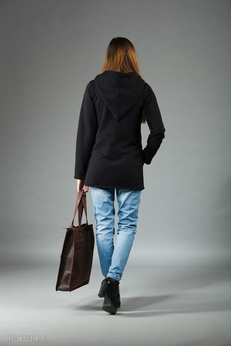 Bluza Saloni Long z kapturem - czarna, długa na zamek