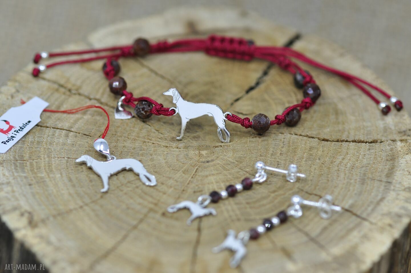 Bransoletka Saluki - Chart perski z granatem i srebrem 925