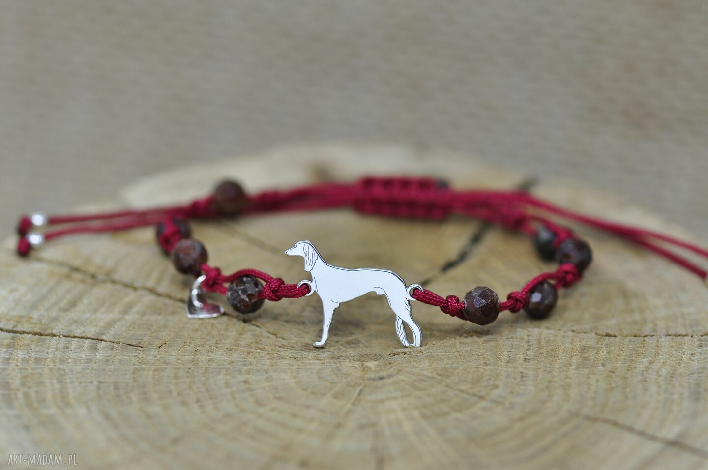 Bransoletka Saluki - Chart perski z granatem i srebrem 925